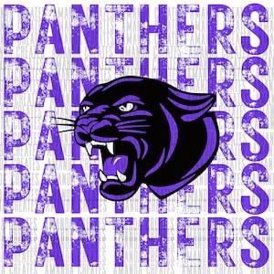 Panthers Distressed Mascot, Purple, Design PNG, Digital Download