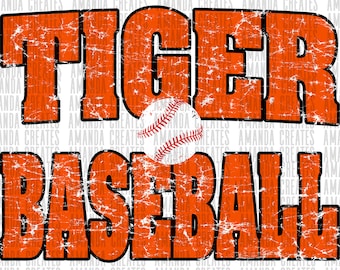 Tiger Baseball Distressed Mascot Design PNG, Digital Download