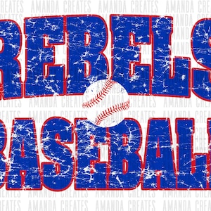 Rebels Baseball Distressed Mascot Design PNG, Digital Download