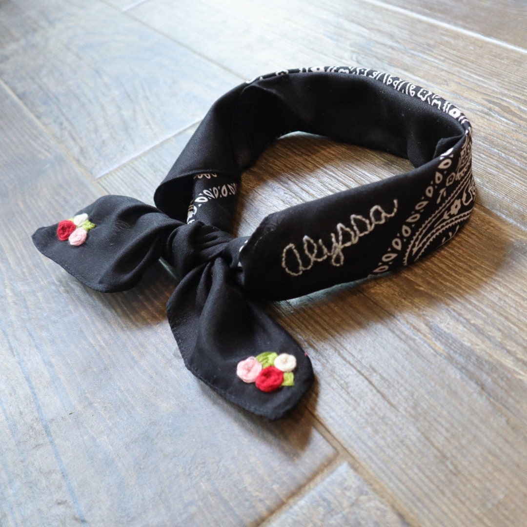 Personalized Hand Embroidered Bandana With Rose Accents Etsy