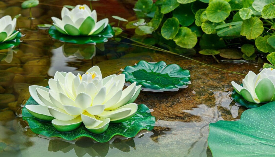 Masteelf 10pcs Artificial Lotus Flowers Pond Pool Water Lilies Realistic Floating Eva Lotus Flowers Lily Pads Lifelike Lotus Flower Fountain Garden D