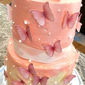 12 Pastel Pink Edible Wafer Paper Butterflies Cupcake & Cake Toppers