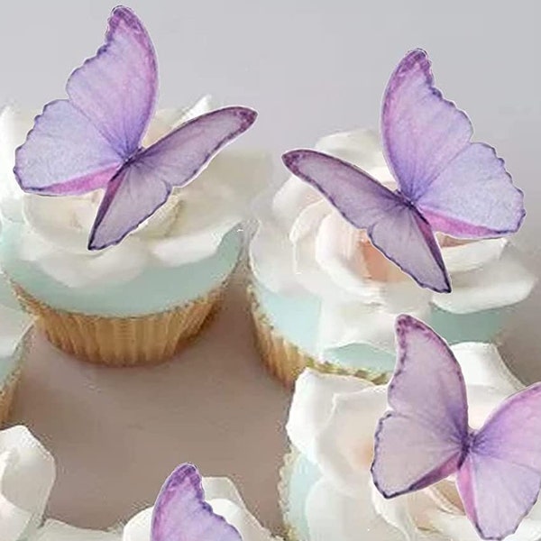 Lavender Pastel Edible Butterflies Wafer Paper Edible Ink Cupcake Topper Cake Decoration Birthday Party Prom Purple Butterfly