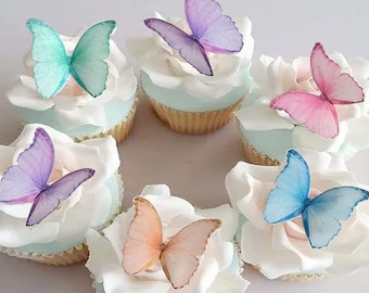 12 Pastel Rainbow Edible Wafer Paper Butterflies: Cake & Cupcake Toppers
