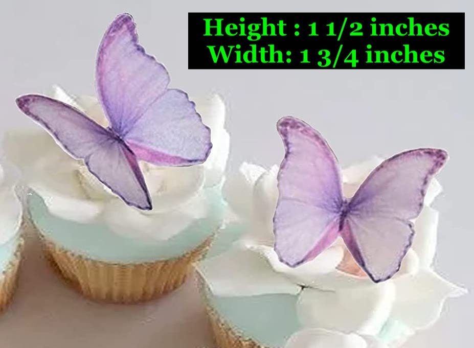 48pcs, Purple Butterfly Wafer Paper Cake Decorations - Edible Cupcake  Toppers and Dessert Table Dress Up Supplies for Baking and Party Decor