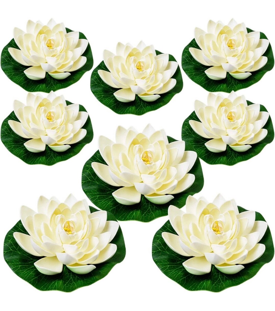 Set of 8 Floating Artificial Foam Lotus Flowers With Water Lily Pad