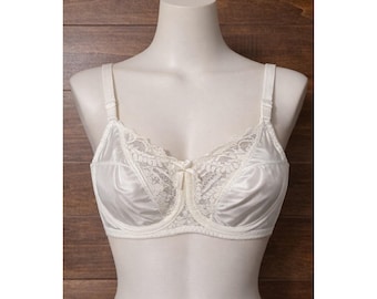Sujetador Bali Vintage 32DD de satén blanco con encaje, nuevo, sin usar, con etiquetas, clásico.
