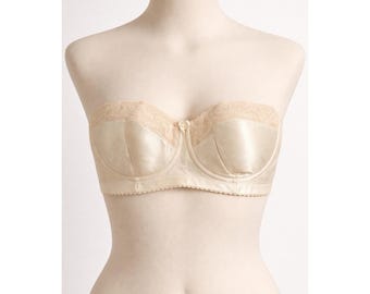 Sujetador reductor sin tirantes Lilyette vintage de los años 80, talla 34D, encaje color marfil, nuevo, sin usar.