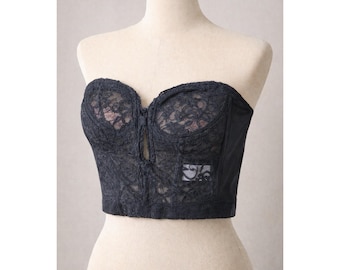 Strapless Lace Bustier Corset Bra34C Black NOS 1980s Vintage Deadstock