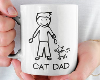 CUSTOM CAT DAD Mug - Padre gato, Día del padre, amante de los gatos, su cumpleaños, tú eliges Stick Figure Dad