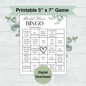 BRIDAL SHOWER BINGO! - Find the Guest - Bridal Game Instant Printable Digital Download - Eucalyptus Theme