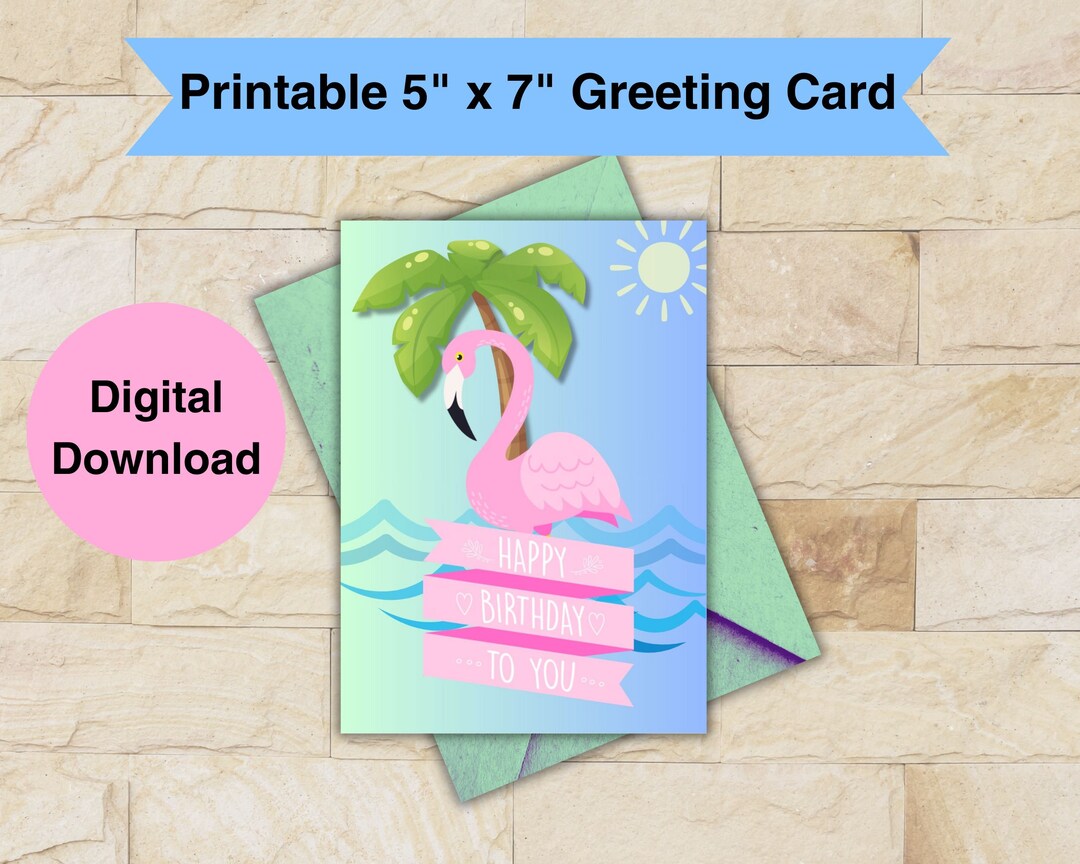 HAPPY BIRTHDAY PRINTABLE Birthday Card Digital Download Flamingo ...
