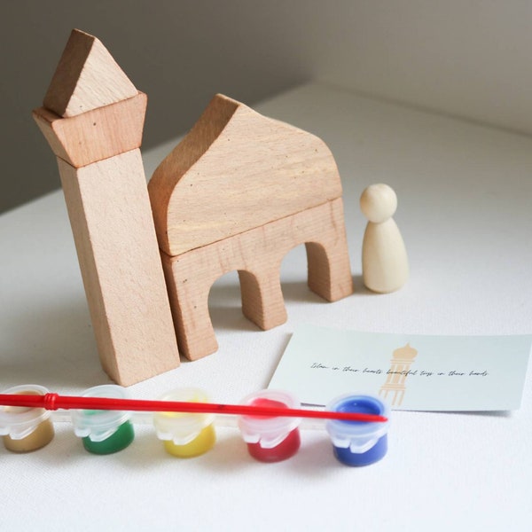 Mini blocs de mosquée en bois 5psc | Jouets pour enfants | Artisanat | Blocs de construction en bois pour enfants | Cadeaux islamiques pour enfants | Jouets islamiques | Jouet en bois