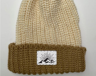 Suede “Mtn Sun” / Creme + Mocha Chunk Pom Beanie