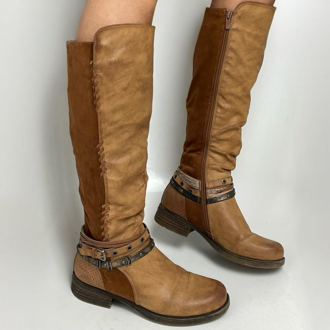 Two Tone Rustic Buckled Riding Boots - Etsy