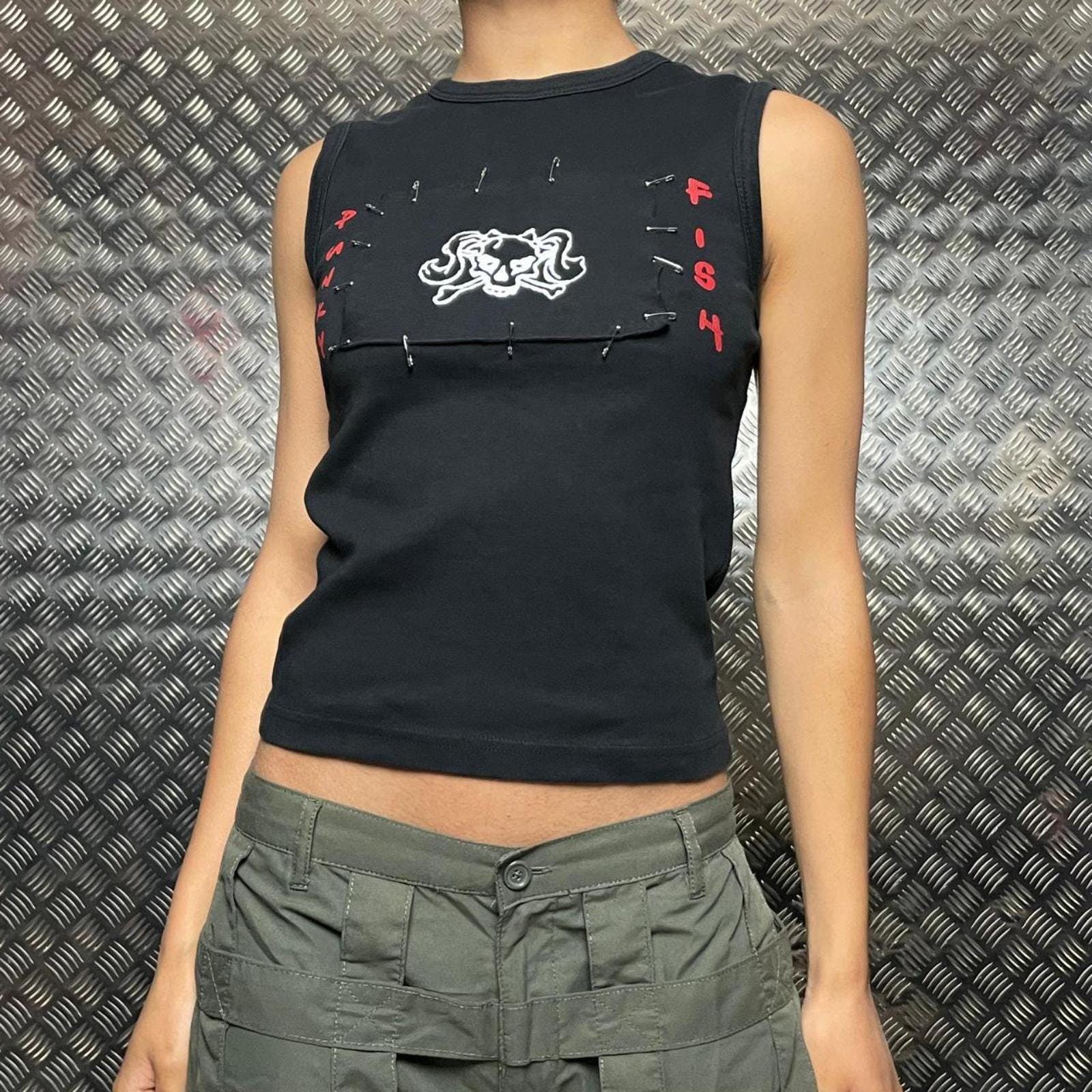 Gothic black white skull Printed Sleeveless Tank Top