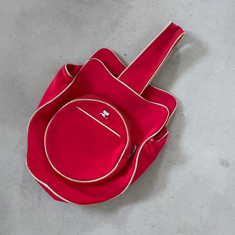 Rare Vintage small round red and white futuristic sportwear Courrèges handbag image 1