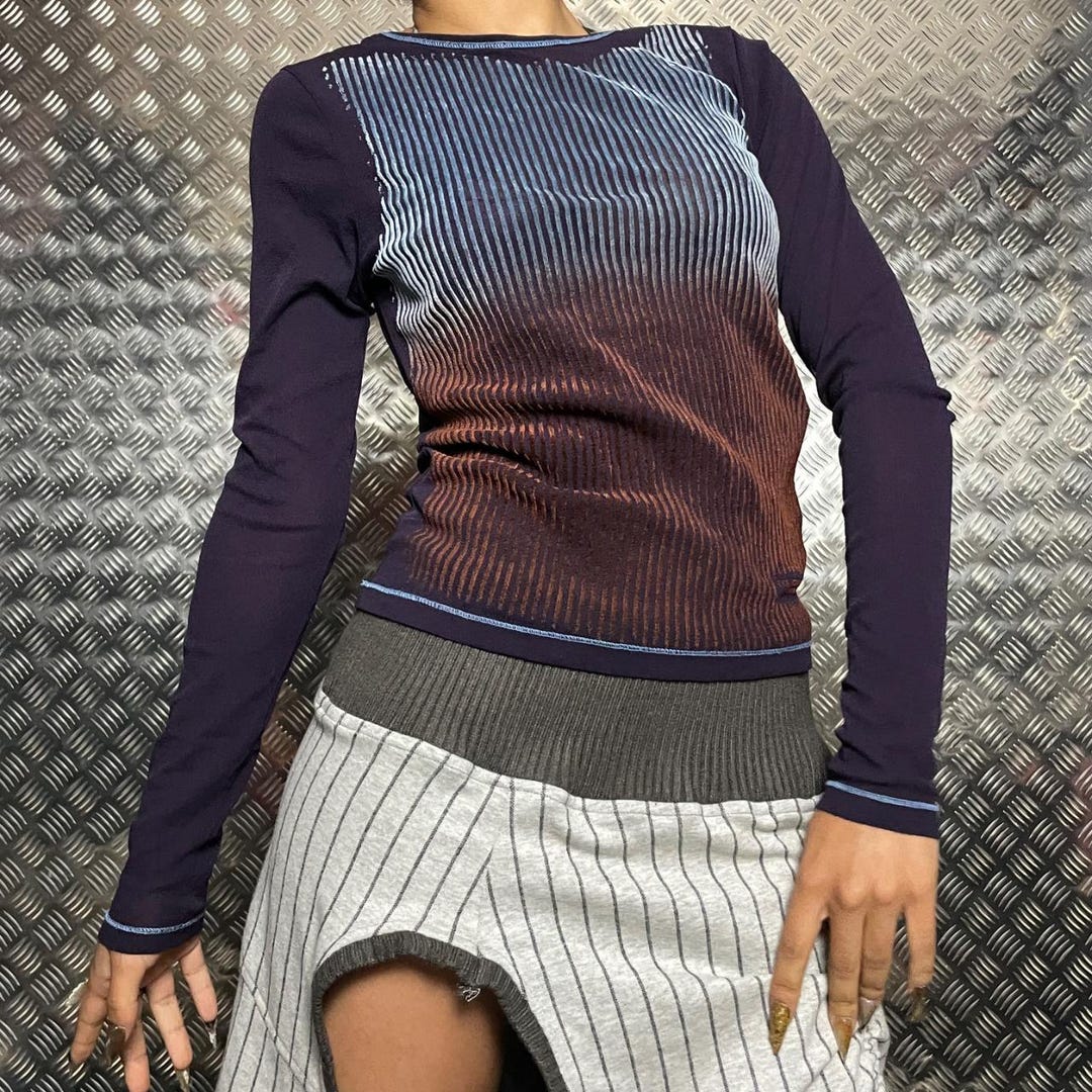 Cop Copine Futuristic Gradient Mesh Velvet Long-sleeve Top - Etsy