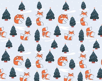 Blue Fox Christmas Wrapping Paper