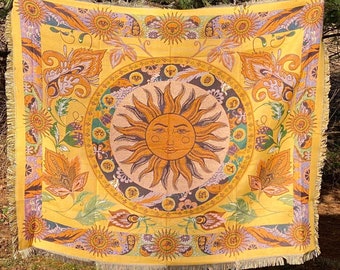 Shine On - BOHO Tapestry Throw Blanket. 100% Cotton Woven Textile Wall Hanging | Zodiac | Sun