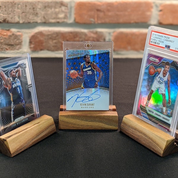 Universal Trading/Sports Card Display - Set of 3 - Proudly display your valued cards on handmade solid wood platform - Fits all card cases!