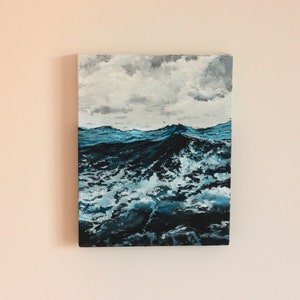 Small Painting, Ocean Acrylic Painting, Small Acrylic Landscape, Acrylic Seascape Original Painting, Blue Waves Painting, Beach House Decor