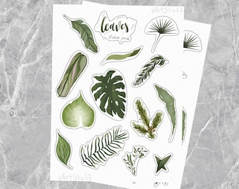 Leaves Stickers, Tropical Leaves Stickers, Planner Stickers, Bullet Journal Stickers, Green Stickers, Original Art Stickers