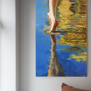 Beach Painting, Waves Sand Barefeet Painting, Acrylic Painting, Big Painting, Vertical Painting, Seaside Art, Ocean Painting, Summer Art