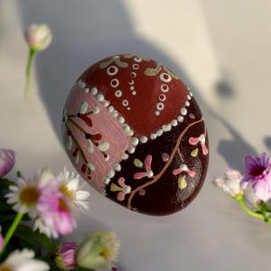Hand-Painted Floral & Dot Mandala Stone - Unique Nature-Inspired Art