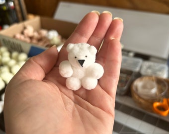 Handmade Miniature Pom Pom Bear, Tiny Teddy Bear (1 1/2 inch)