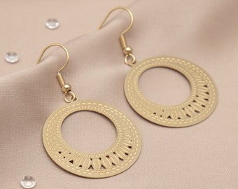 Earrings for women stainless steel golden full moon