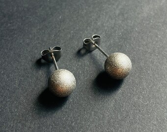 Minimalist stud earrings, small matte stainless steel balls, silver, diameter 8mm - perfect gift idea for women