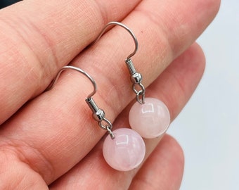 Earrings Noble earrings for women: rose quartz balls with a diameter of 1 cm and stainless steel earrings - a beautiful gift idea, Love