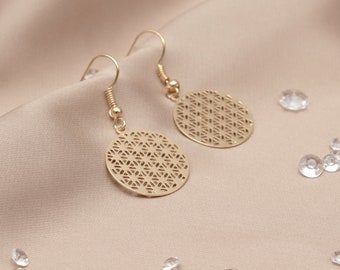 Earrings flower of life gold colored Life Flower gift idea