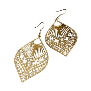 Earrings gold-colored gold women's feather leaf hanging earrings hanging earrings earrings 8 cm Golden Beauty image 2