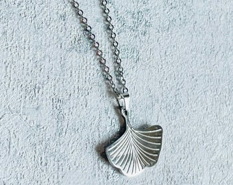 Necklace with pendant, ginkgo leaf, stainless steel 50 cm silver plated, perfect as a birthday present