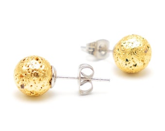 Noble ear studs with lava stone and gold setting - gift idea for women, Pure Love