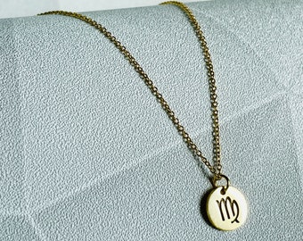 Necklace with pendant stainless steel gold zodiac sign horoscope Virgo 45 cm