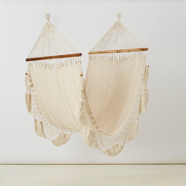 Nica Hammock with Cotton and Wood | White