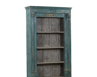 Indian Carved and Painted Teakwood Bookcase