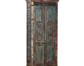 Armoire constructed from Antique Indian Painted Teakwood Doors and Elements