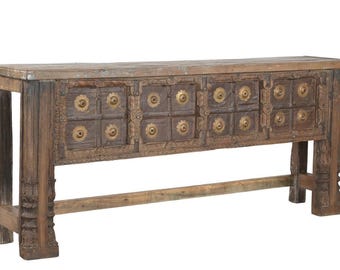 Console Table constructed from Antique Indian Carved Elements and Reclaimed Wood