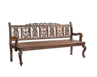 Antique Anglo-Indian Carved Teakwood Bench