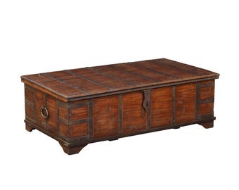 Antique Indian Teakwood Pitara Chest Coffee Table