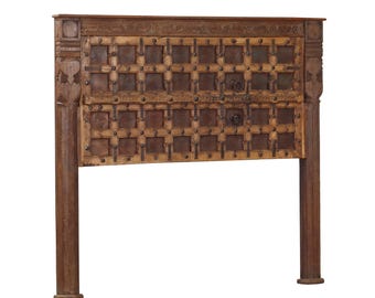 Queen Headboard constructed from an Antique Indian Teakwood and Iron Door and Pillars