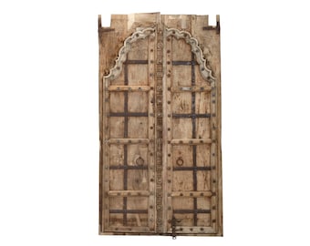 Antique Indian Bleached and Carved Teakwood Door