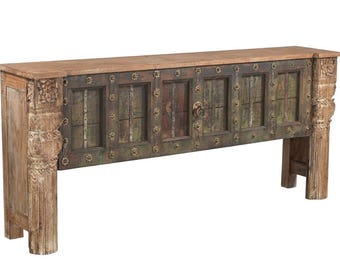 Console Table constructed from Antique Indian Carved Elements and Reclaimed Wood