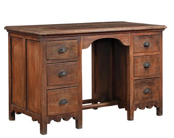 Vintage Teakwood Six-Drawer Pedestal Desk