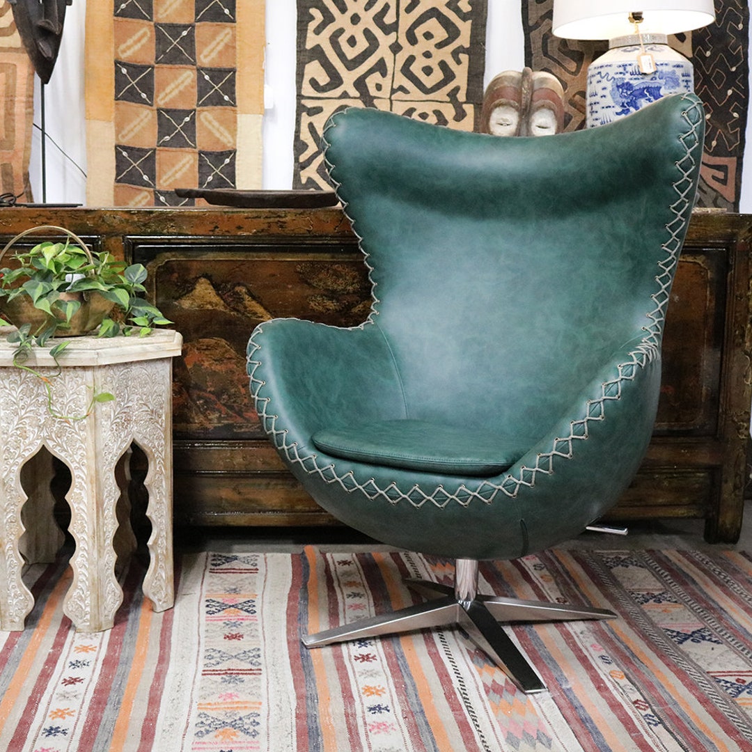 Contemporary Rendition Midcentury Style Egg Chair Green Sewn Etsy