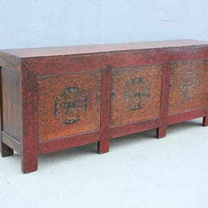 Antique Chinese Painted Elm Cabinet
